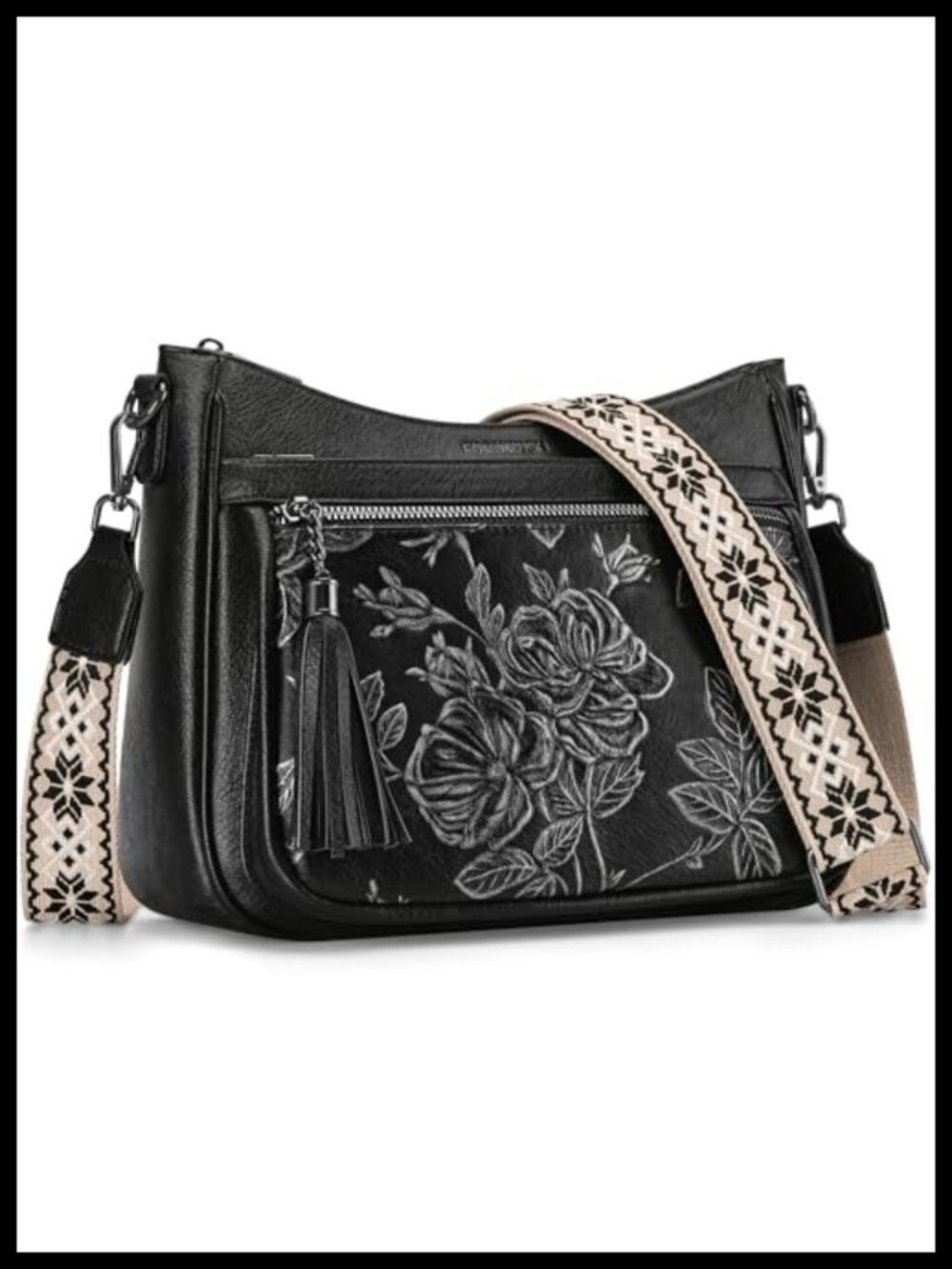 Vegan Leather Crossbody Bag Medium Wide Strap Boho Purse Travel